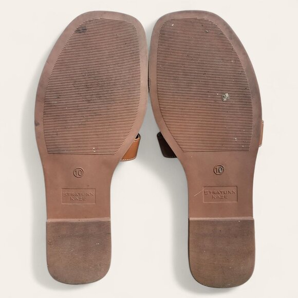 Stratuxx Kaze Open Toe Flat Faux Leather Dress Sandals Womens 10 Brown H Strap - Picture 7 of 7